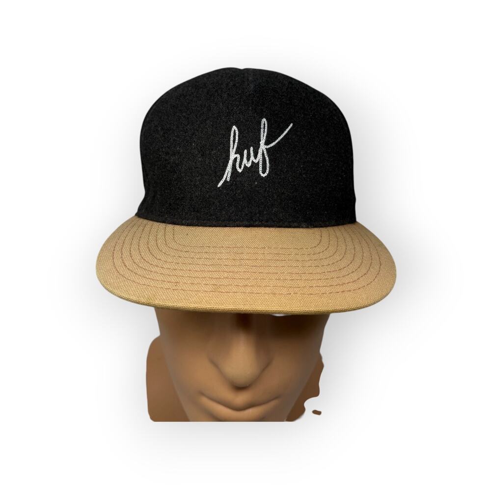 Huf Wool Blend Black Skate Cap Strapback Adjustable Cap Spellout USA Made Skate
